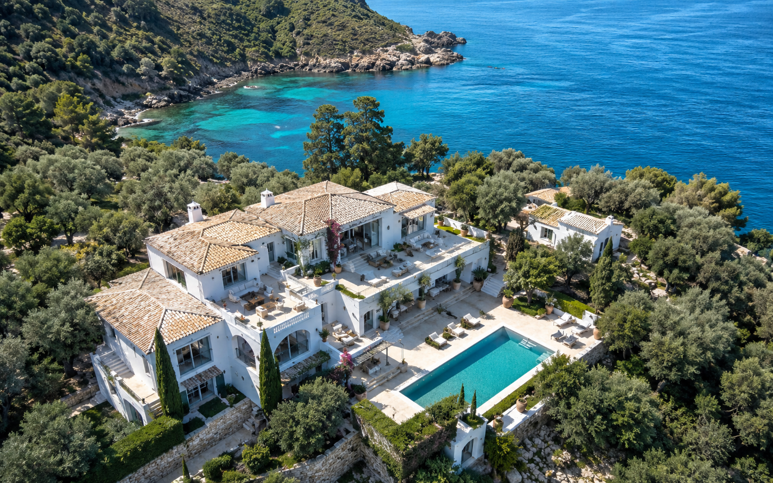 A spacious seaside villa with a private pool overlooking the ocean